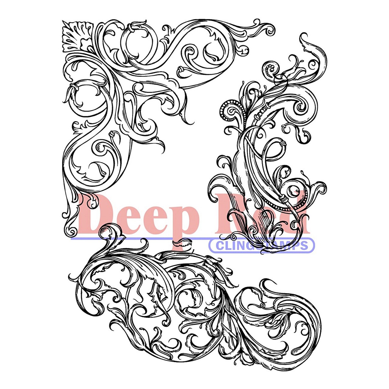 Deep Red Stamps Fleur Scroll Rubber Cling Stamp Set 3.2 x 4.2 inches